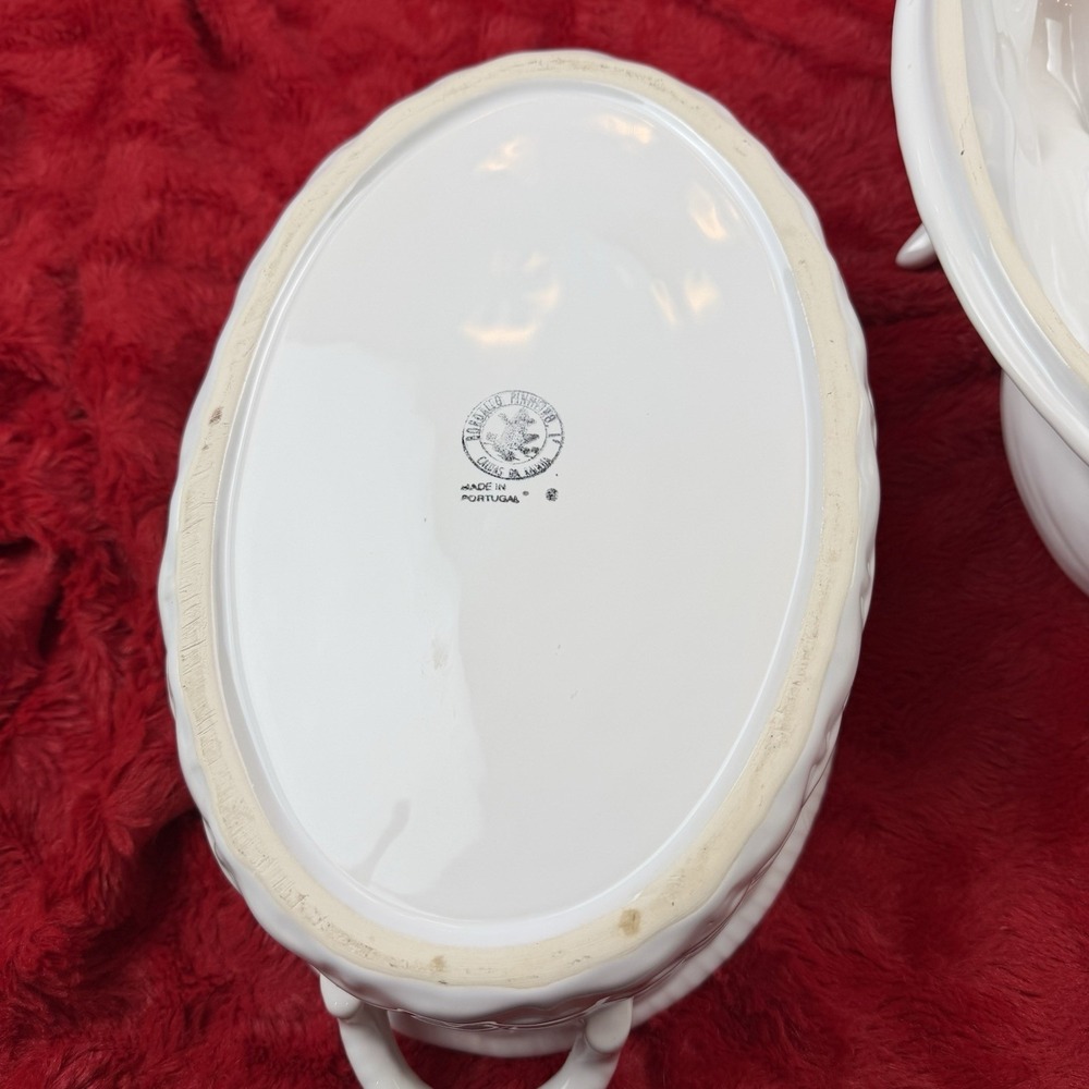 Bordallo Pinheiro White Rabbit Tureen Basketweave Ceramic Serving Dish Portugal - Picture 7 of 11